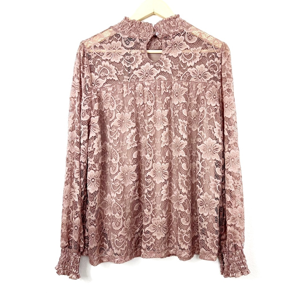 NEW Cable & Gauge Long Sleeve Lace Top LG Pink/Mauve NWT - Picture 4 of 11